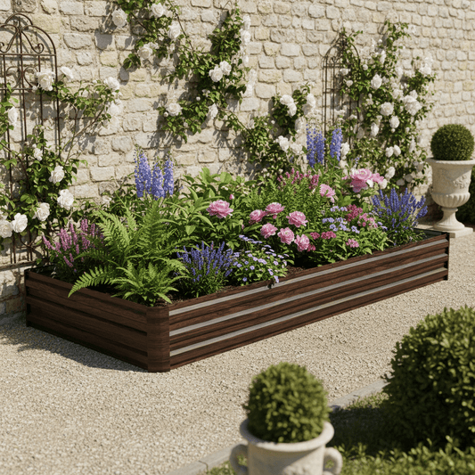 Metal Raised Garden Bed 8ft x 4ft x 1ft, Open-Ended Base, Wave-Patterned Anti-Warp Panels, Reinforced Center Bracket, 32 cu.ft Growing Space, Gloves Included, for Vegetables Flowers Herbs Fruit