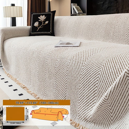 Thickened Plush Sofa Cover - Non-Slip, Pet-Friendly Furniture Protector - 4 Sizes - Living Room, Bedroom & Office - Khaki, White & Black, Grey & Black