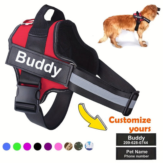 Personalized No-Pull Dog Harness Vest – Reflective Breathable Custom Name Pet Harness for Small to XXL Dogs, Outdoor Walk & Training Vest in 12 Colors Including American Flag & Camo