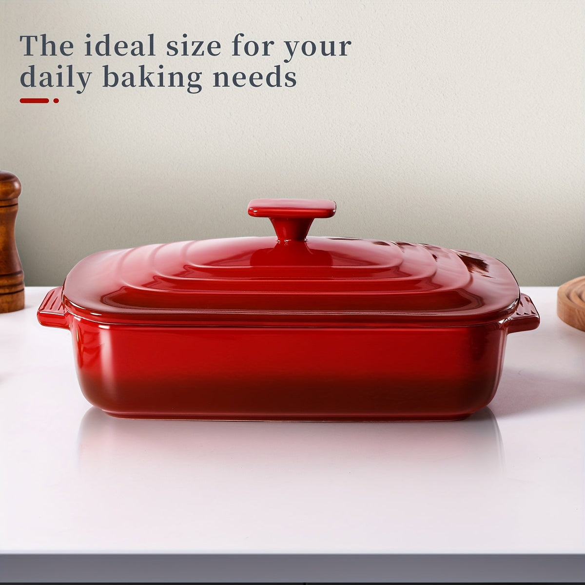 4 Qt Rectangular Ceramic Casserole Dish with Lid – 9x13" Deep Stoneware Baking Pan for Lasagna Oven Baking & Serving in Red Blue & White