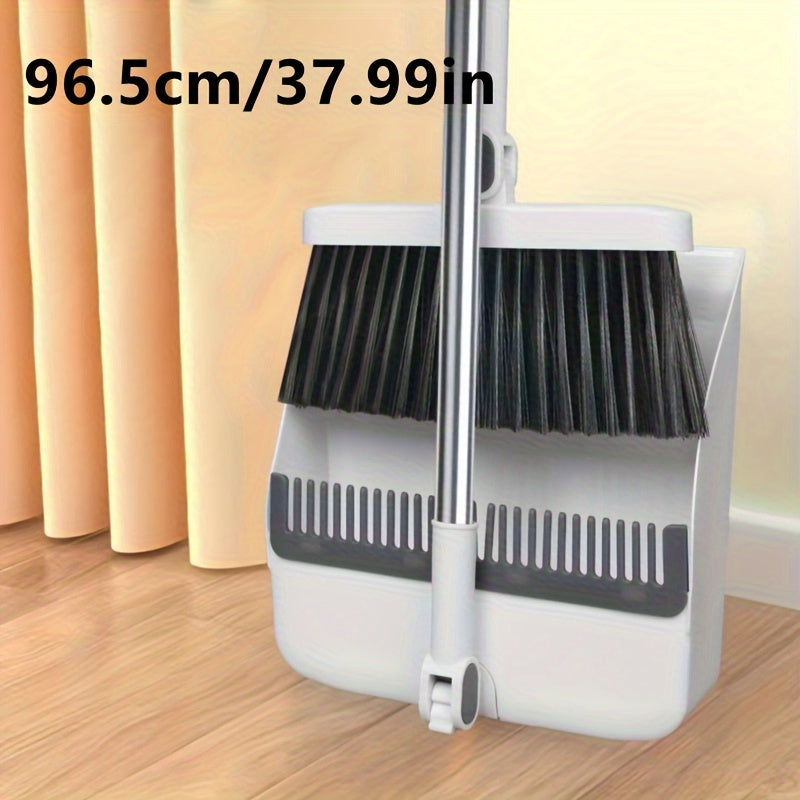 2-Piece Handle Broom & Dustpan Set - Portable Indoor Sweeping Set for Home, Kitchen, Wood Floors & Pet Hair - Standard & Extended Handle - White, Blue & Orange