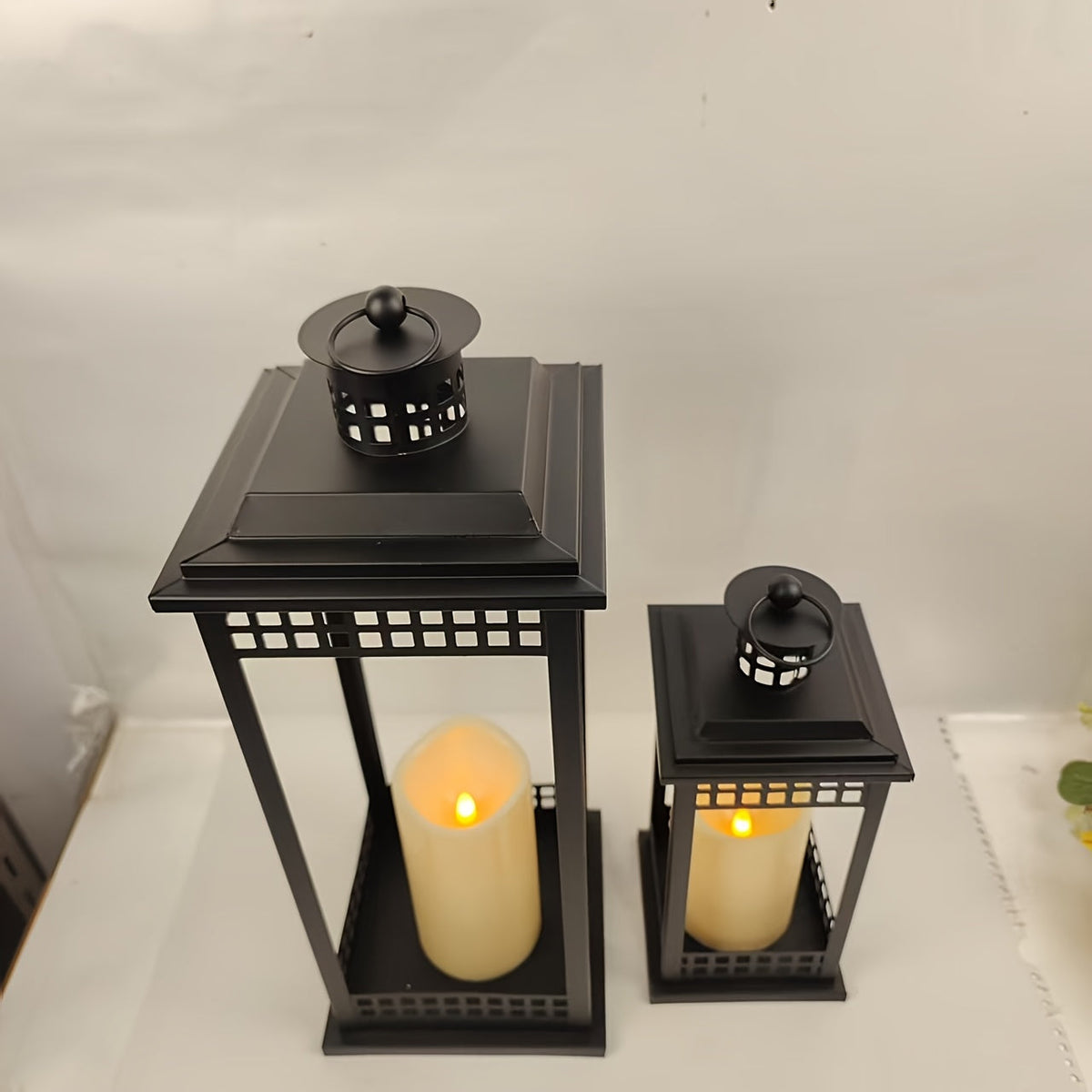 2-Pack Square Hollow Floor Candle Holders - Matte Black - Wedding, Church, Christmas, Halloween & Valentine's Day Decor (Candle Not Included)
