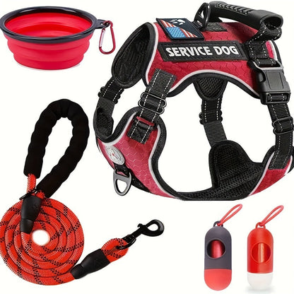 Reflective Dog Harness Vest with Leash Shock-Absorbing No-Pull Pet Harness with Night Vision Reflective Strips Comfortable Vest Style for Small Medium Large Dogs