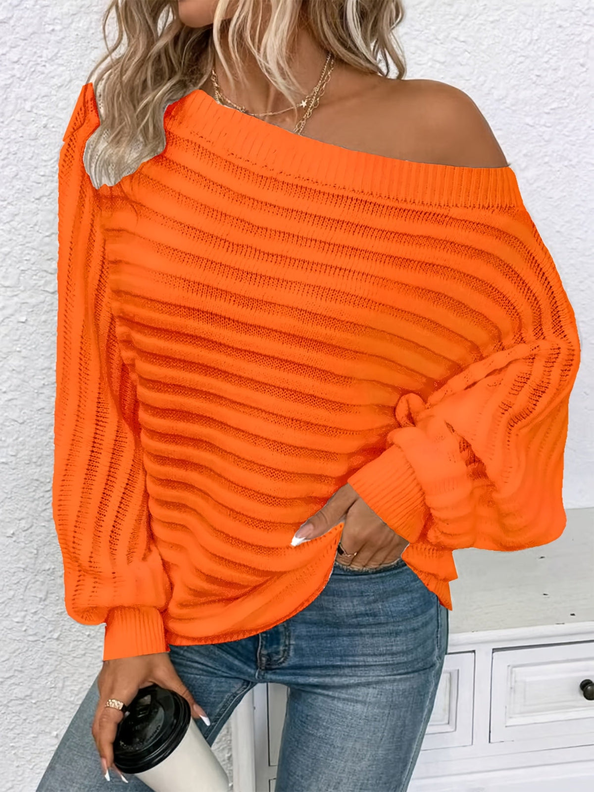 Batwing Sleeve Hollow Knit Crew Neck Pullover Sweater Women Solid Color Long Sleeve Top S-XL 12 Colors