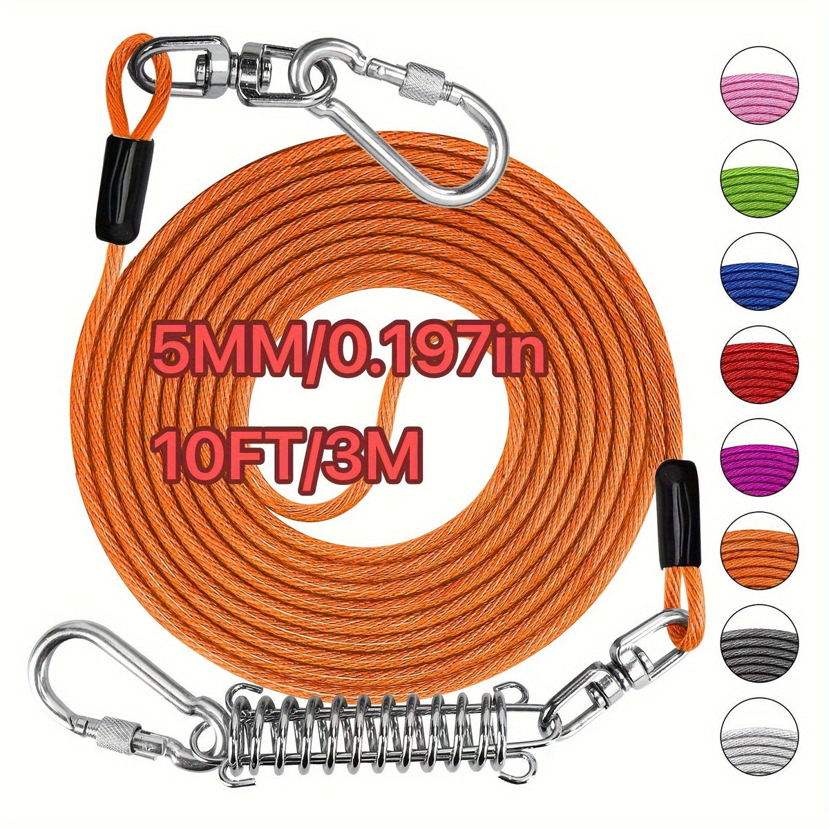 Heavy Duty Dog Leash 6 10 15 30 50 75 100 Feet Long Training Tie Out Cable for Large Dogs Up to 500 lbs Durable Bite-Resistant Yard Running Rope Lead