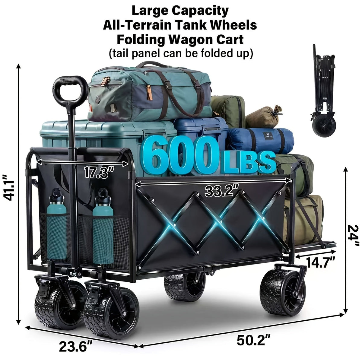 Collapsible Wagon Cart 360 520 580 600LBS Heavy Duty Foldable Utility Wagon with Wheels for Grocery Camping Garden Sports Shopping Beach
