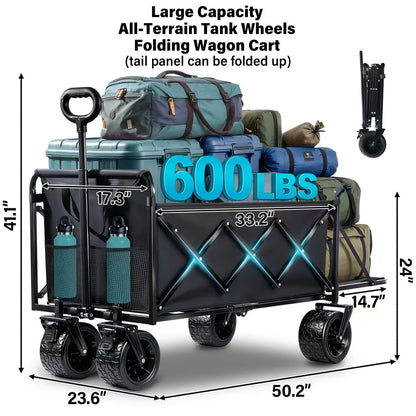 Collapsible Wagon Cart 360 520 580 600LBS Heavy Duty Foldable Utility Wagon with Wheels for Grocery Camping Garden Sports Shopping Beach