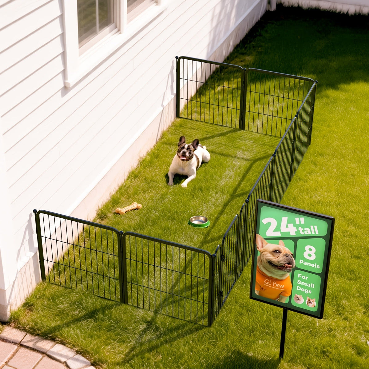 FXW Dog Playpen Heavy Duty Metal Pet Fence with Gate – 8/16/24/32/48 Panels, 24/32/40 Inch Height, Indoor & Outdoor Exercise Pen for Large Medium Small Dogs, Portable Yard Garden RV Camping Enclosure