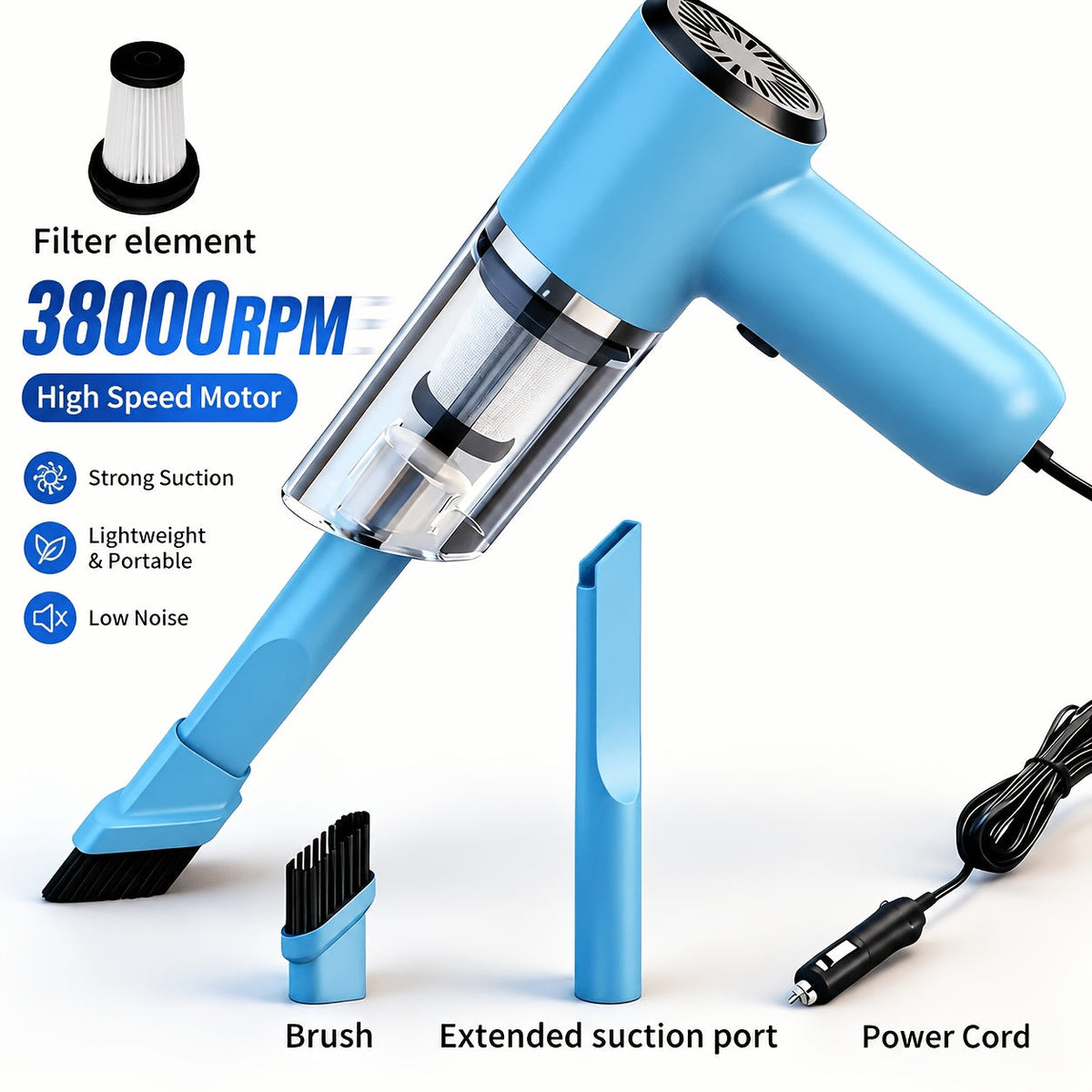 Cordless Car Vacuum Cleaner 7KPa Strong Suction – 80dB Quiet, 3 Nozzles, USB Rechargeable Handheld Portable Auto Vacuum for Car Interior Home Pet Hair, Gift for Women Drivers