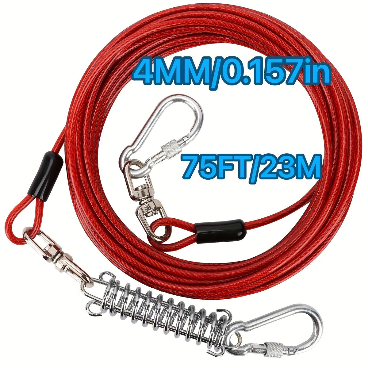 Heavy Duty Dog Leash 6 10 15 30 50 75 100 Feet Long Training Tie Out Cable for Large Dogs Up to 500 lbs Durable Bite-Resistant Yard Running Rope Lead