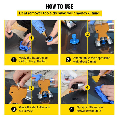VEVOR 89-Piece Paintless Dent Repair Kit with Golden Dent Lifter Glue Puller Tabs 10 Rods Slide Hammer & Hot Glue Gun for Auto Hail Damage Door Dings & Minor Dents – No Paint Damage