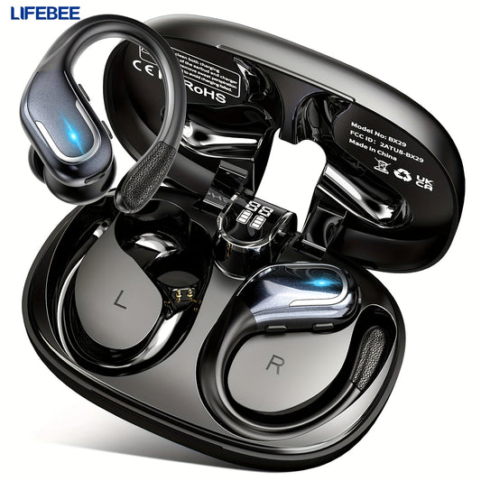 Wireless Over-Ear Sport Earbuds - Pure Bass Sound, Dual LED Display & Built-In Microphone - Running & Sports Headphones - Black
