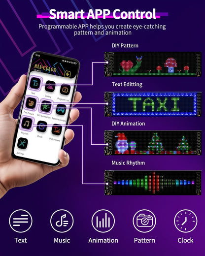 Flexible LED Dot Matrix Display Panel 16x96 – Programmable RGB Scrolling Sign with App & Remote Control, USB Powered, DIY Animated Lighting for Shop, Store, Hotel, Car, Home Decor