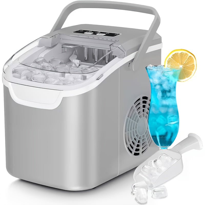 Portable Countertop Ice Maker - Bullet & Nugget Pebble Ice, 26-35 lbs/Day, Self-Cleaning, One-Touch, Sonic Ice Making - Kitchen, Office & Home Bar - Black & Stainless Steel