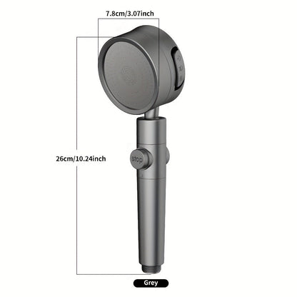 H37 Supercharged Filtered Showerhead - 3-Speed Adjustable, High Pressure, Adjustable Angle Bathroom Shower Head - Silvery, Black, Grey & White (Head Only)