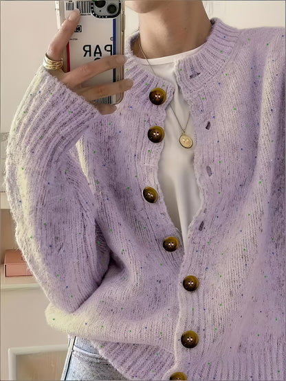Casual Cardigan Women's Colorful Button-Front Long Sleeve Round Neck Knit Sweater | Lightweight Candy Dot Pattern Stretch Fabric Elegant Fashion Top S M L XL