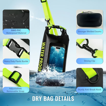 10L Waterproof Dry Bag Roll-Top with Phone Case - Crossbody Shoulder Bag for Kayaking Boating Beach Camping Swimming Fishing Rafting Travel