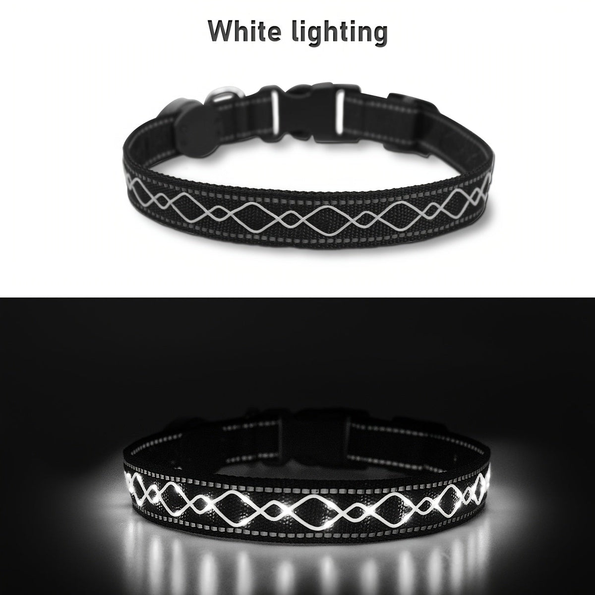 USB Rechargeable LED Embroidery Dog Collar for Night Safety – Glowing Decorative Light-Up Pet Collar with Adjustable Fit for Small Medium Large Dogs, 4 Colors, Sizes S M L