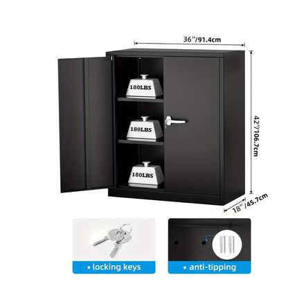 Metal Storage Cabinet 71" or 36" with Lockable Doors & Adjustable Shelves, Heavy Duty Steel Closet Cabinet for Garage Gym Home Office School Organization, Black Red White Pure Black