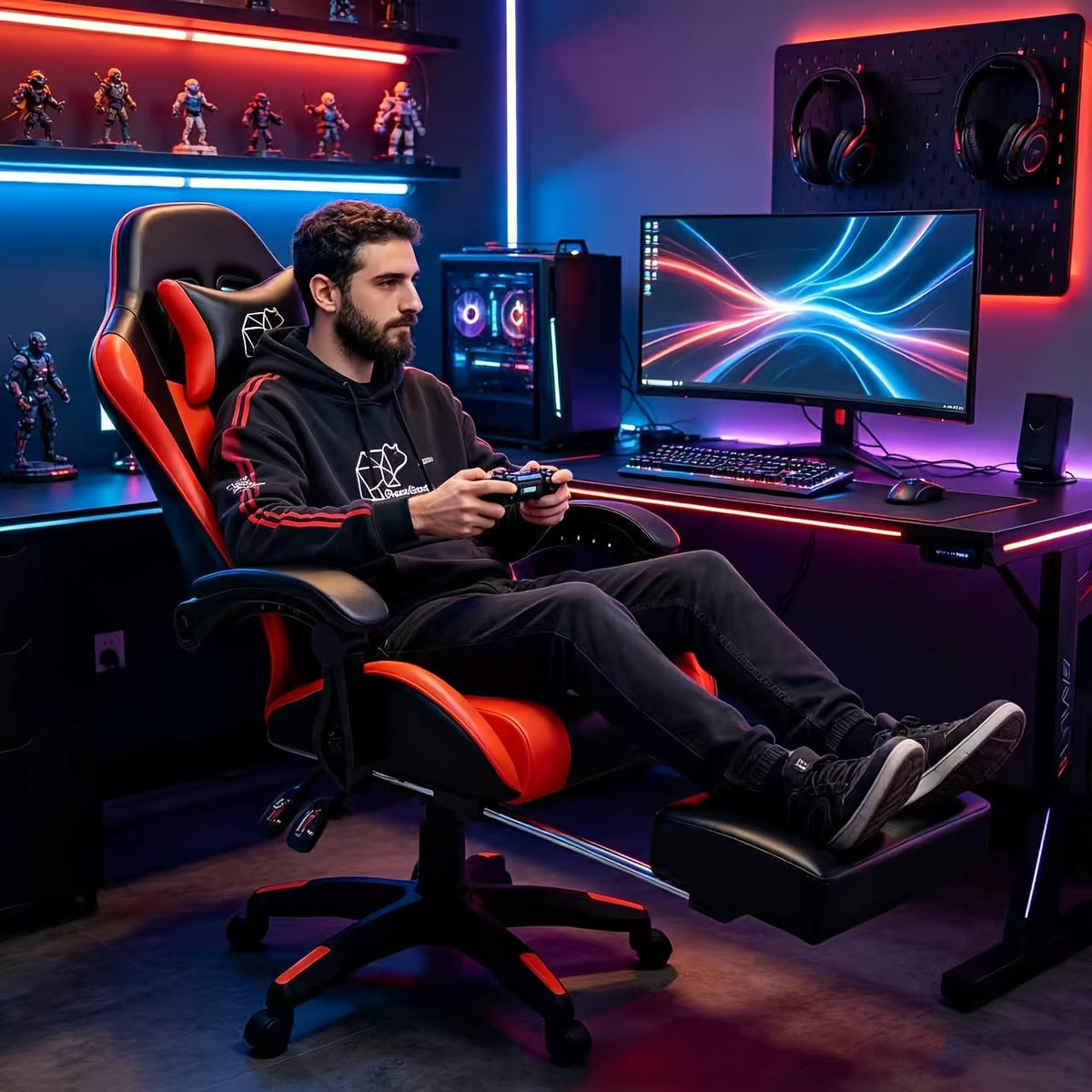 Premium Boss Gaming & Executive Office Chair – Heavy Duty Metal Frame, PU Leather, Reclining, Lumbar Support & Headrest, Long Hours Comfort, With or Without Footrest, Black & Red / White / Blue / All Black – Nova Mart