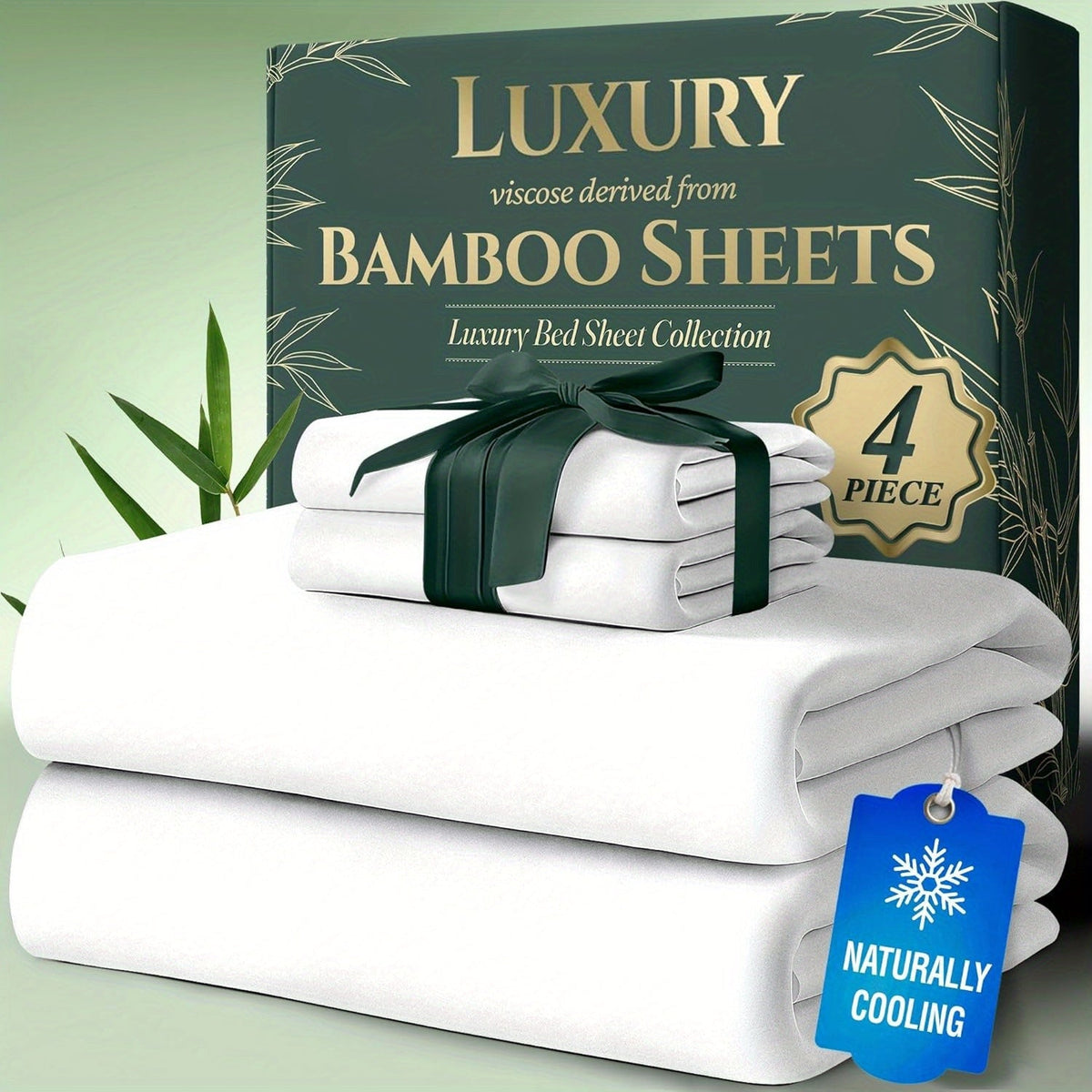 Cooling Bamboo Bed Sheet Sets Deep Pocket | Ultra-Soft Breathable 4-Piece Sheets for Hot Sleepers | Twin Full Queen King | Moisture-Wicking Temperature Regulating Pillowcases Included