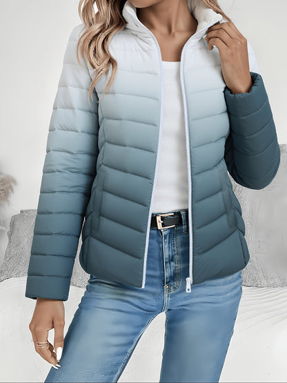 Women's Quilted Puffer Jacket Lightweight Padded Coat Stand Collar Zip Up Cropped Outerwear Fall Winter Slim Fit