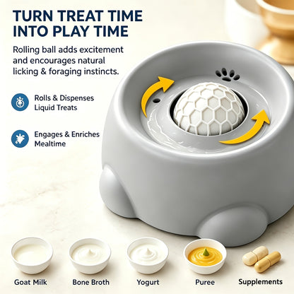 Slow Feeder Bowl for Dogs & Cats - Fun Rolling Ball Puzzle Feeder & Portion Control Dispenser, Controls Eating Speed, Prevents Bloat, Ideal for Senior Dogs & Picky Eaters