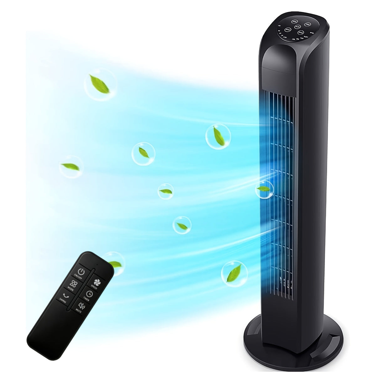 31" Quiet Tower Fan with Remote Control & 80° Oscillation - 3 Speeds, 7.5H Timer, Bladeless Standing Fan for Bedroom Living Room Office, Energy Efficient, Slim Design - 4 Colors