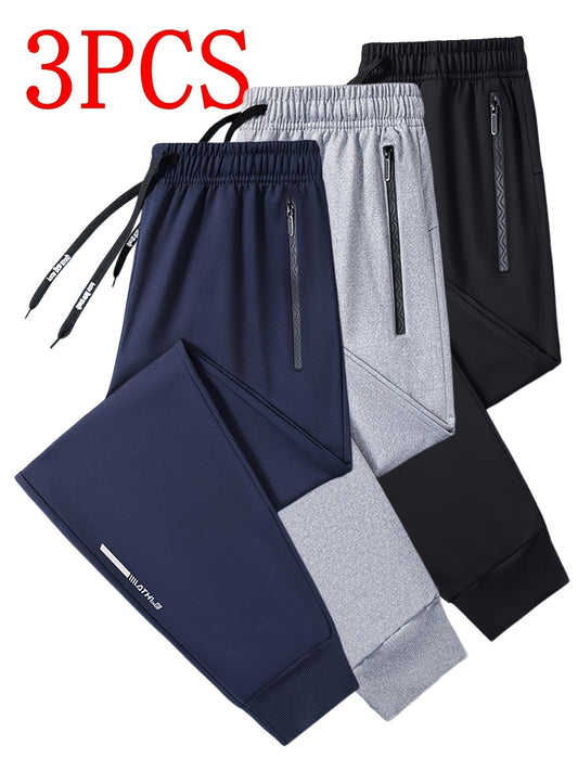3-Piece Men's Jogger Sweatpants Set - Stretch Loose Fit, Zipper Leg - Casual & Outdoor - S–XXXL - Black/Light Grey/Dark Blue & Black/Dark Gray/Light Gray