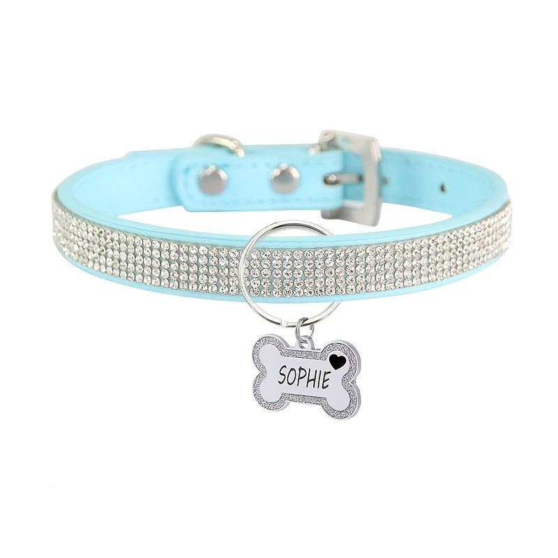 Personalized Pet Collar with Rhinestone Diamond Decoration & Free Engraved ID Tag – Adjustable Anti-Lost Cat & Dog Collar – Japanese Style Bling Collar for Small Medium Dogs & Cats, Multiple Colors & Sizes