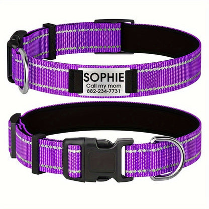 Customizable Reflective Dog Collar with Personalized Name Plate - Padded Nylon Comfort Fit, 12 Color Options, Engraved ID Tag Alternative for Small Medium & Large Dogs, Perfect Personalized Dog Gift for Dog Lovers