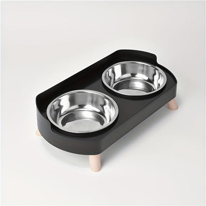 2-in-1 Cat Feeder and Water Dispenser with Stainless Steel Dual Bowl - Non-Slip Easy-Clean Pet Food & Water Station with Cute Cat Design, Healthy Hydration & Feeding Set for Cats & Small Dogs, Multiple Color Options