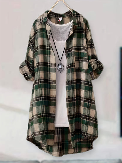 Casual Plaid Shirt for Men Women Mid-Length Loose Fit Button Down Flannel Shirt S M L XL XXL Multiple Colors