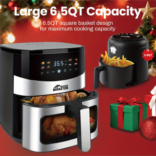 Smart Touch Screen Air Fryer - 2.8QT & 6.5QT, Color Icon Display, Viewable Window, 8 Presets & Manual Adjustments, 1500W, Dishwasher-Safe - Family & Party Kitchen Appliance
