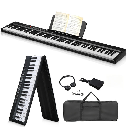 Glarry 88-Key Foldable Portable Electric Piano Keyboard – Full-Weighted Keys, 1000 Timbres & Rhythms, 150 Demo Songs, Metronome, Sustain Pedal & 420D Carry Bag Included, for Beginners & Musicians, White or Black – Nova Mart