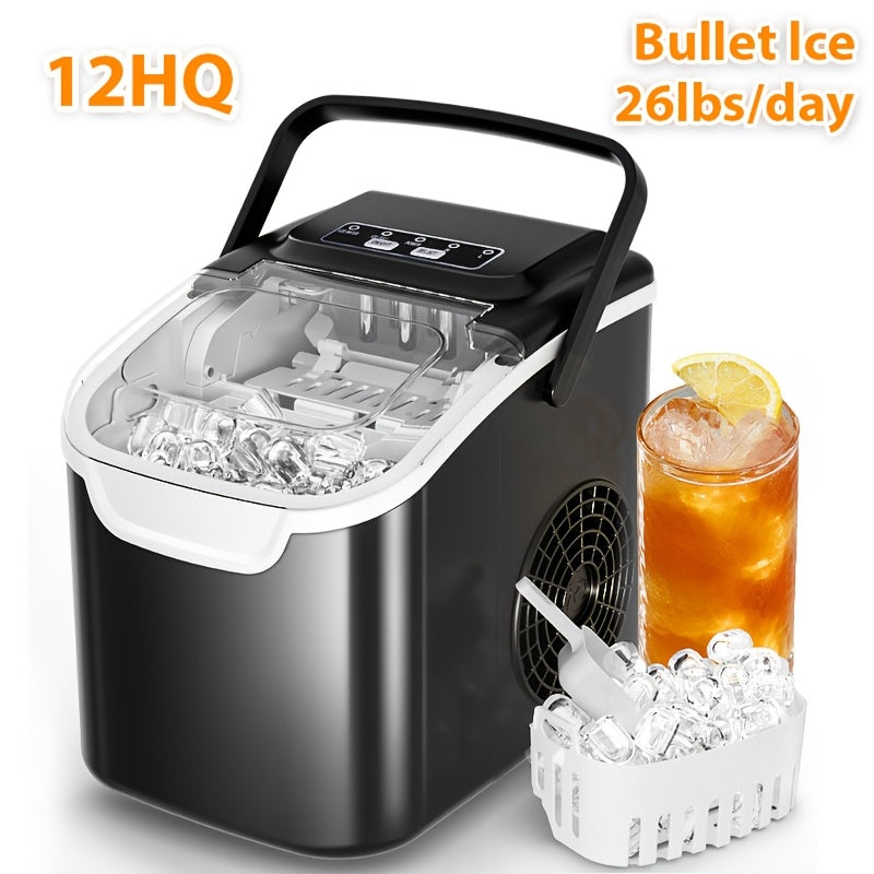 Portable Countertop Ice Maker - Bullet & Nugget Pebble Ice, 26-35 lbs/Day, Self-Cleaning, One-Touch, Sonic Ice Making - Kitchen, Office & Home Bar - Black & Stainless Steel