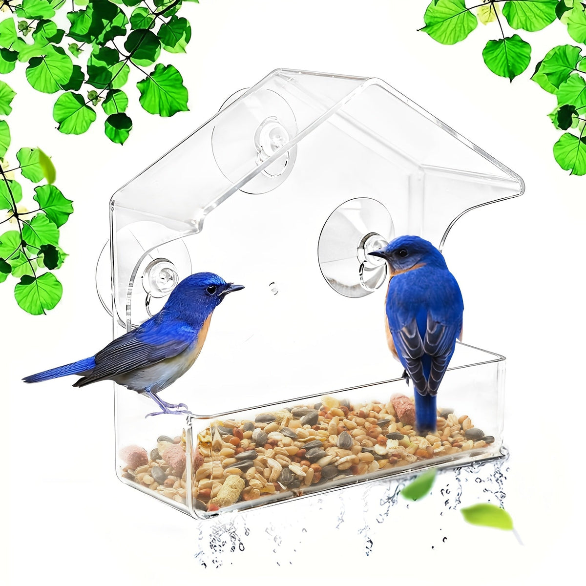Acrylic Window Bird Feeder House-Shaped Transparent Seed Tray with Suction Cups for Secure Mounting – Clear View Wild Bird Feeder for Backyard Garden Bird Watching