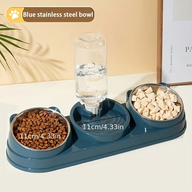 Tilted Anti-Slip Pet Feeder and Waterer Bowl Set - Ergonomic Tilt Design for Cats & Dogs, No Battery Required, Promotes Healthy Eating Posture, Easy-Clean Feeding & Drinking Station for Indoor Pets