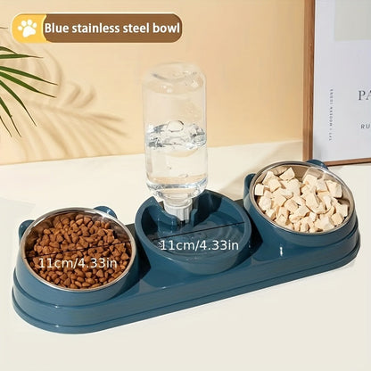 Tilted Anti-Slip Pet Feeder and Waterer Bowl Set - Ergonomic Tilt Design for Cats & Dogs, No Battery Required, Promotes Healthy Eating Posture, Easy-Clean Feeding & Drinking Station for Indoor Pets