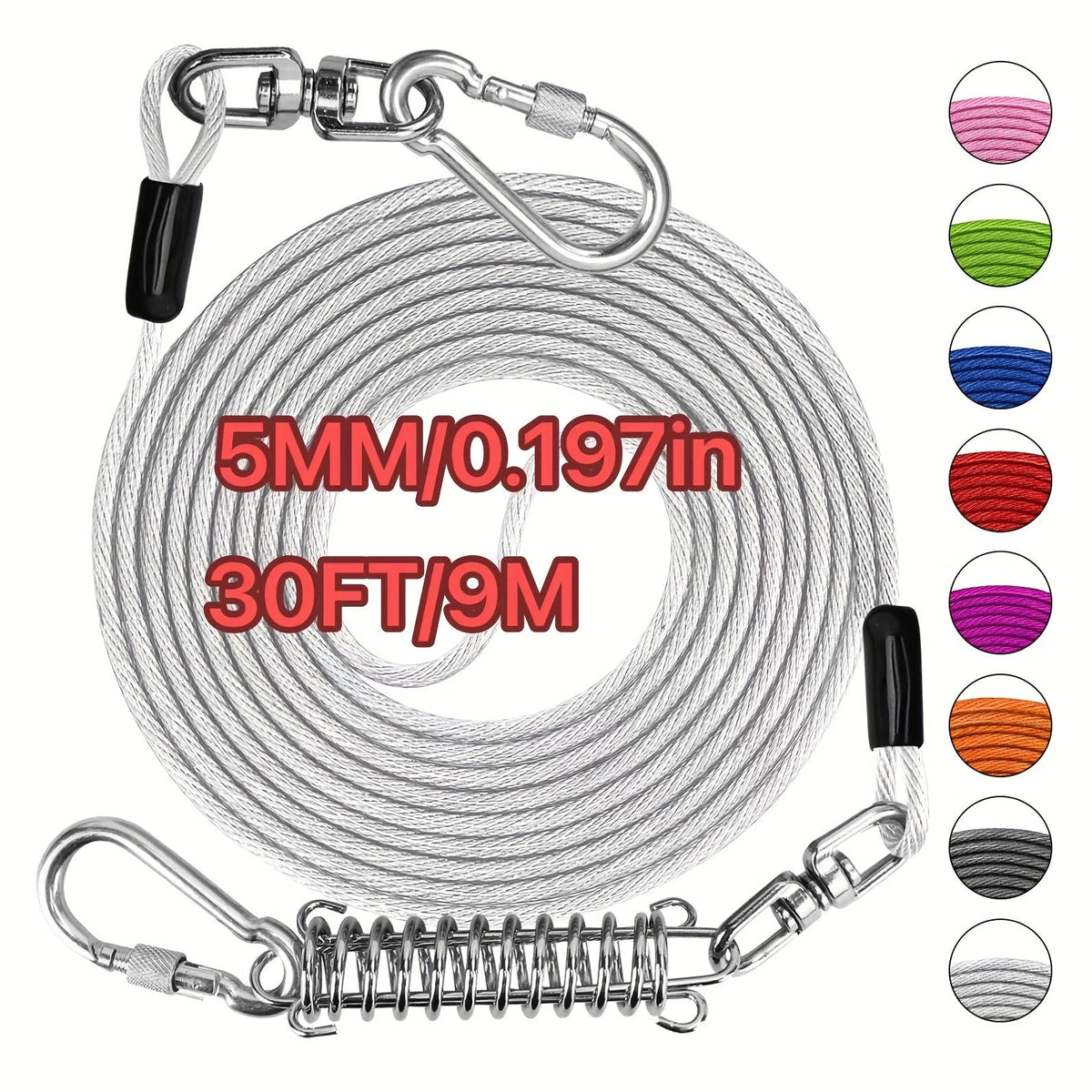 Heavy Duty Dog Leash 6 10 15 30 50 75 100 Feet Long Training Tie Out Cable for Large Dogs Up to 500 lbs Durable Bite-Resistant Yard Running Rope Lead
