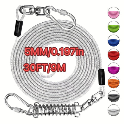 Heavy Duty Dog Leash 6 10 15 30 50 75 100 Feet Long Training Tie Out Cable for Large Dogs Up to 500 lbs Durable Bite-Resistant Yard Running Rope Lead