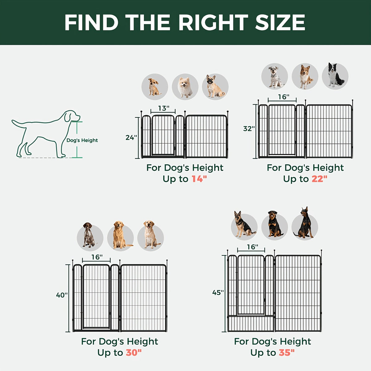 FXW Dog Playpen Heavy Duty Metal Pet Fence with Gate – 8/16/24/32/48 Panels, 24/32/40 Inch Height, Indoor & Outdoor Exercise Pen for Large Medium Small Dogs, Portable Yard Garden RV Camping Enclosure