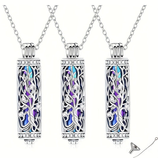Cremation Urn Necklace Set 3 Pack - Elegant Cylindrical Memorial Pendant Necklaces with Filling Funnel for Human & Pet Ashes, Keepsake Sharing Jewelry Set for Loss of Loved One