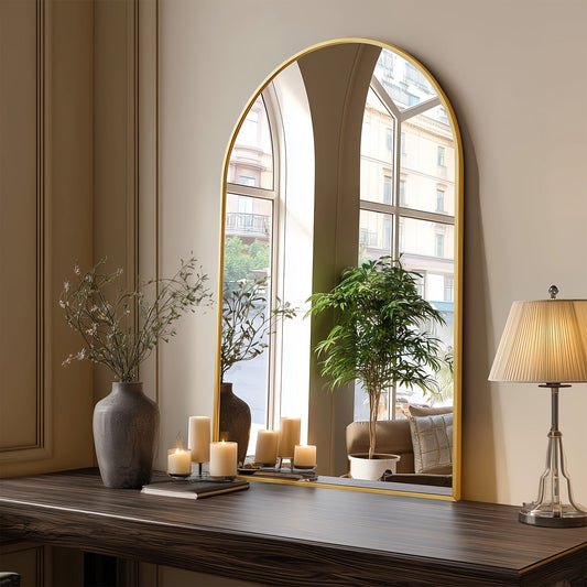 Arched Bathroom Mirror with Metal Frame - Wall Mounted Vanity Mirror - 6 Sizes (22×30 to 31×32in) - Bathroom, Bedroom & Entryway - Gold & Black