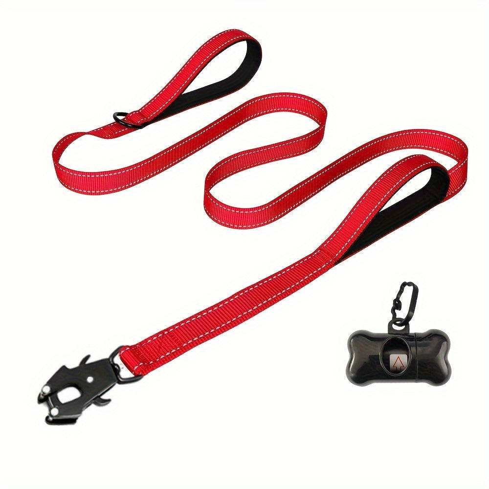 6ft Heavy Duty Dog Leash with Double Handles & Tactical Frog Clip – Reflective Rope Training Leash with Quick Release Locking Clip for Medium & Large Dogs, 11 Colors Available