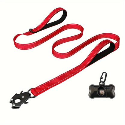 6ft Heavy Duty Dog Leash with Double Handles & Tactical Frog Clip – Reflective Rope Training Leash with Quick Release Locking Clip for Medium & Large Dogs, 11 Colors Available