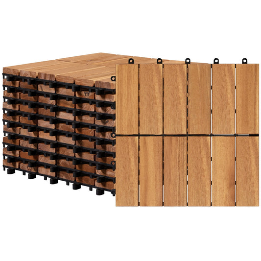 Acacia Wood Interlocking Deck Tiles, Slat Design, Water-Resistant & Non-Slip – Easy Snap DIY Flooring for Patio, Deck, Garden, Balcony & Poolside, 10 or 27 Pack, Natural Wood or Black – Nova Mart
