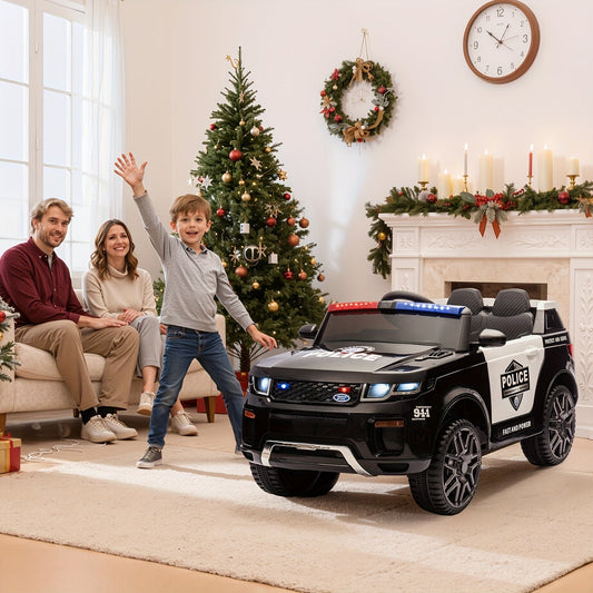 12V Kids Ride On Police Car - Electric SUV with Parent Remote Control, Megaphone, Flashing Lights & Siren, MP3 Player, Spring Suspension - 1-2 Hour Battery - Up to 3.1 MPH - 66 lbs Capacity - Gift for Boys & Girls