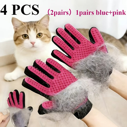 Pet Grooming Gloves 2 Pairs (4 Pieces) – Massage & Deshedding Hair Removal Glove Brush for Dogs and Cats, Gentle Rubber Bristle Pet Shedding Mitt for Short & Long Hair, Bathing & Grooming Tool