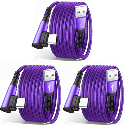 3-Pack Right Angle Braided USB-A to USB-C Fast Charging Cable - 1m, 2m & 3m - iPhone 15/16/17, iPad, Samsung, Huawei & More - Black, Blue, Red, Purple, Rose Gold & Silver